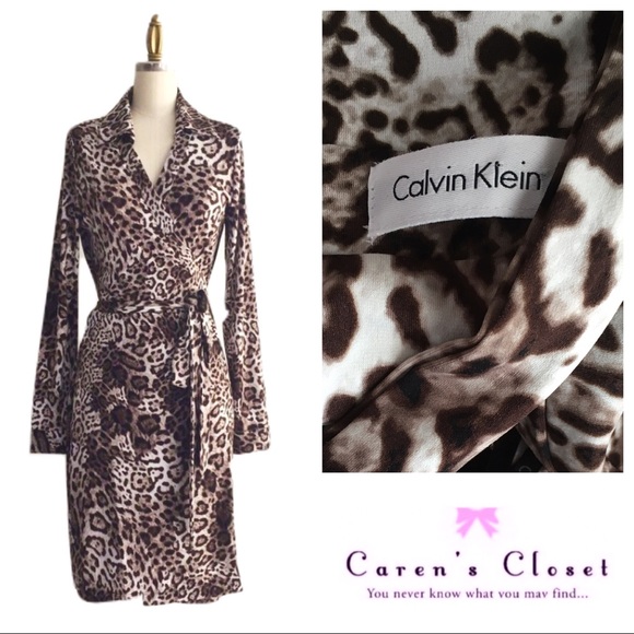 Calvin Klein Dresses & Skirts - Calvin Klein Leopard Print Jersey Wrap Dress
